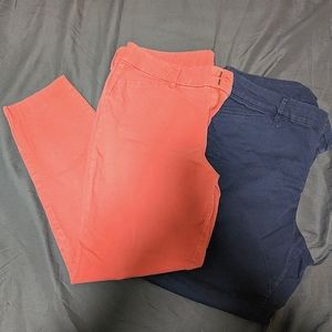 Two pairs of Old Navy pixie pants coral and navy size 14 gently worn